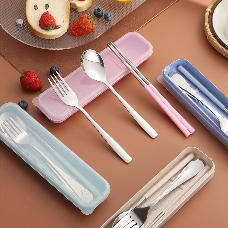 Stainless Steel Travel Cutlery Set: Fork, Spoon, Chopsticks with Portable Storage Box