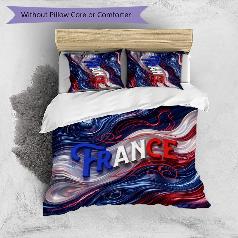 France Football Printed Bedding 3 Piece Set Cozy Breathable Bed Cover Set as Housewarming Holiday Gift