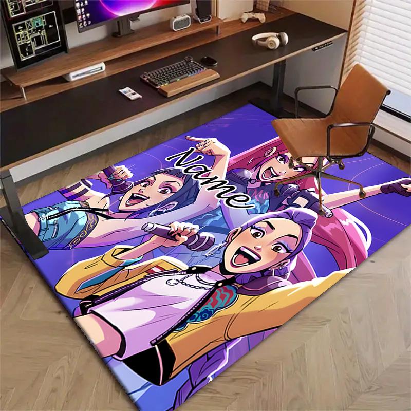 Custom KPop Demon Hunters Mat Personalized Name, Polyester Washable Indoor Entryway Rug, Gift for Christmas, Easter, Thanksgiving Day