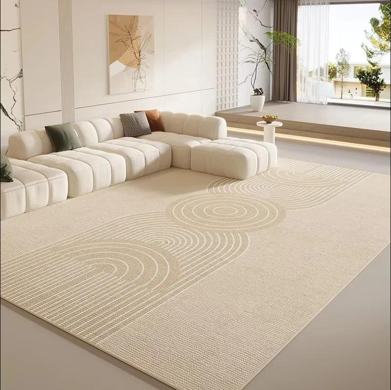 Minimalist Geometric Area Rug Neutral Beige  Gray Non-Slip Washable Carpet for Living Room, Bedroom, Japandi Decor