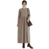 [VaTcsAxg] One Piece Ladies Autumn/winter Long Dress Body Shape Cover Dress Slimmer with Pocket Relaxing Plain Color Round Neck A-line Everyday Wear