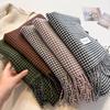 Women's Nordic Simple Houndstooth Plaid Scarf, English Shawl, Reversible Tassel Check Scarf