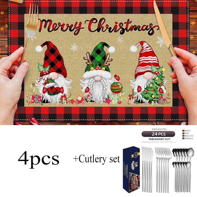 Рождественская елка Буффало Клетка Подставки под тарелки Набор из 5 Рождественские подставки под тарелки Подставки для обеденного стола Кухонный стол Вечеринка Домашнее украшение