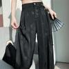 Chinese Style Jacquard Wide Leg Satin Pants for Women Elegant Solid Office Lady Women's Casual Loose Pants Female