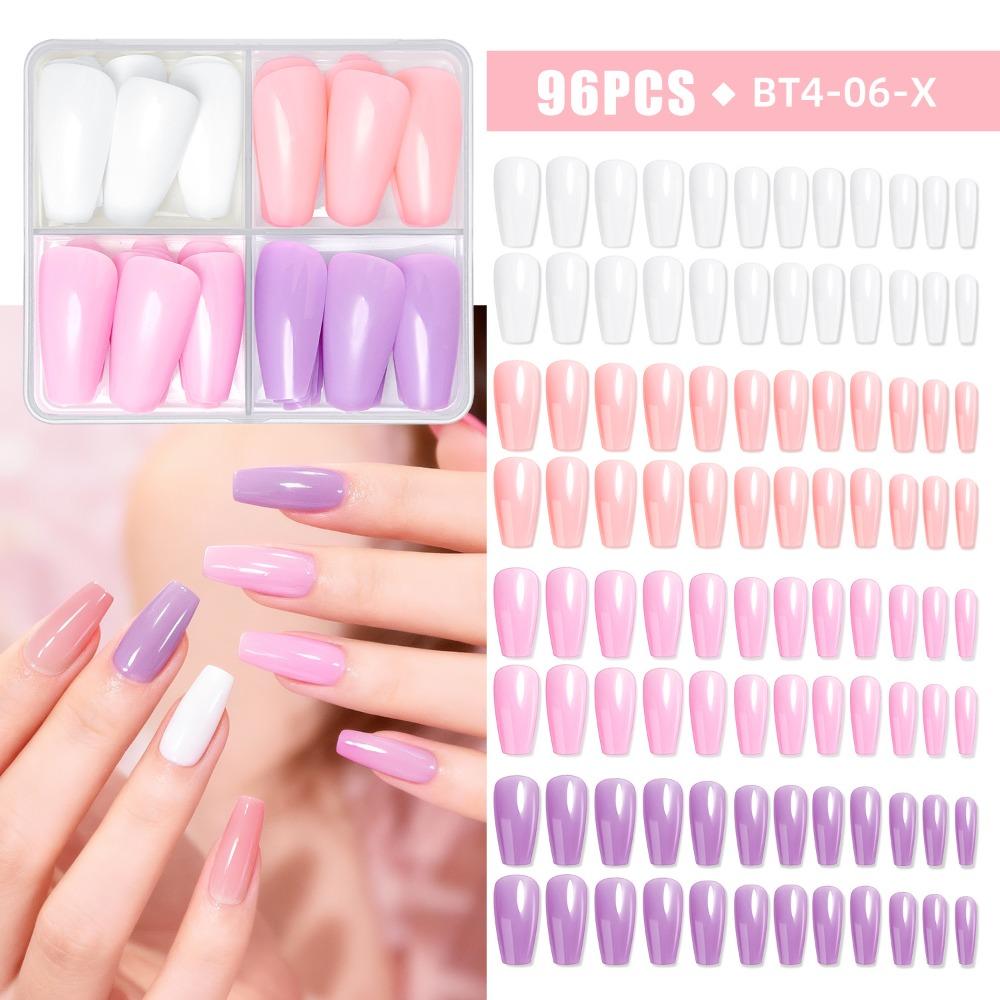 96pcs Mix Color French False Nails Coffin Ballet Press on Nails Woman DIY Nail Art