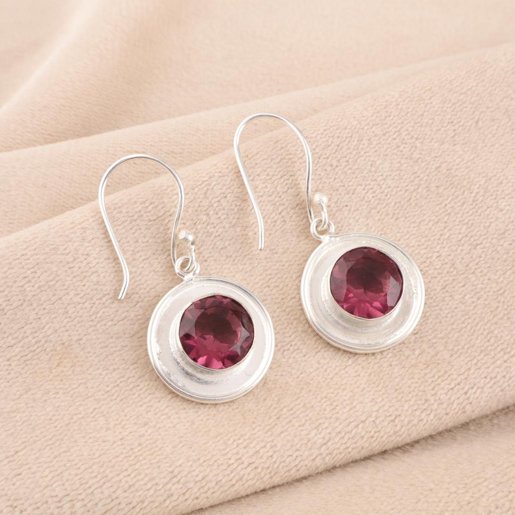 Natural Rhodolite Gemstone 925 Fine Silver Jewelry Handmade Girls Earrings 1.40" EE-4-41