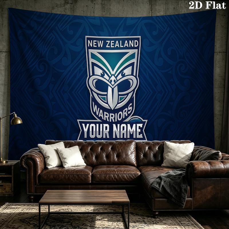 Custom Name New Zealand Warriors Printed Tapestry – Wall Hanging for Bedrooms, Dorms, and Home Decor