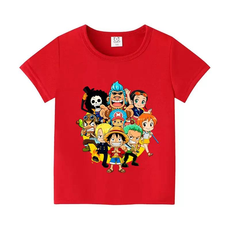 2026 One Piece Anime Mens Cotton Top Boy Summer Short Sleeve Childrens Luffy One Piece Cartoon Print Tshirt Kids Clothes