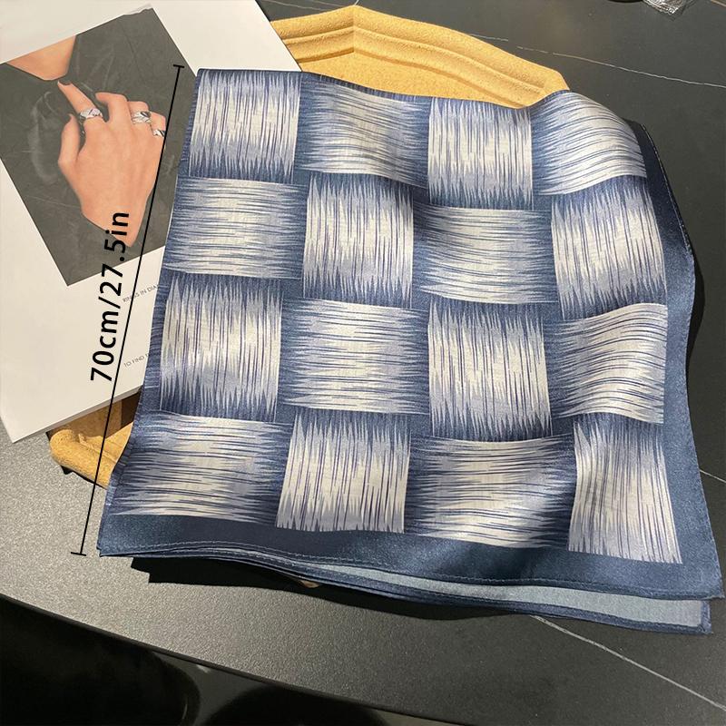 1pcs 70cm Line Plaid Silk Scarf for Women Simulated Silk Simple and Fresh Headwear Bags Clothing Versatile Square Scarf
