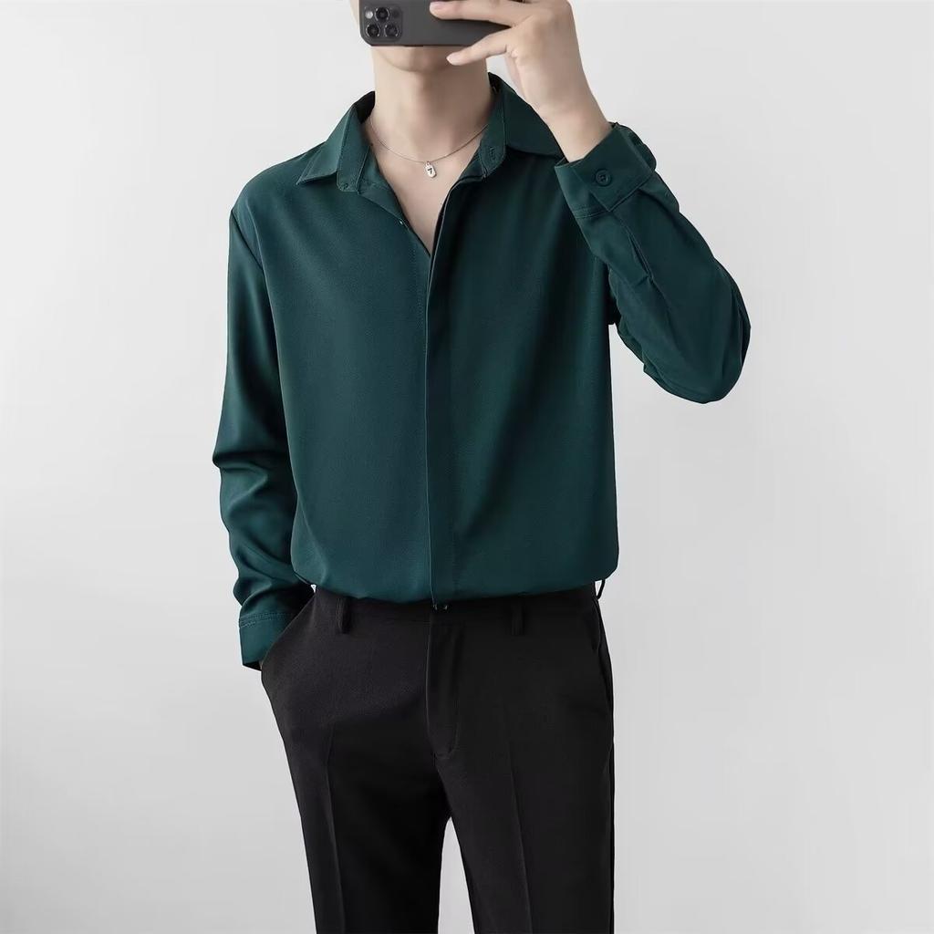 Autumn Light Mature Style Cuban Collar Lazy Drape Long Sleeved Shirt Men'S Loose Shirt 2024