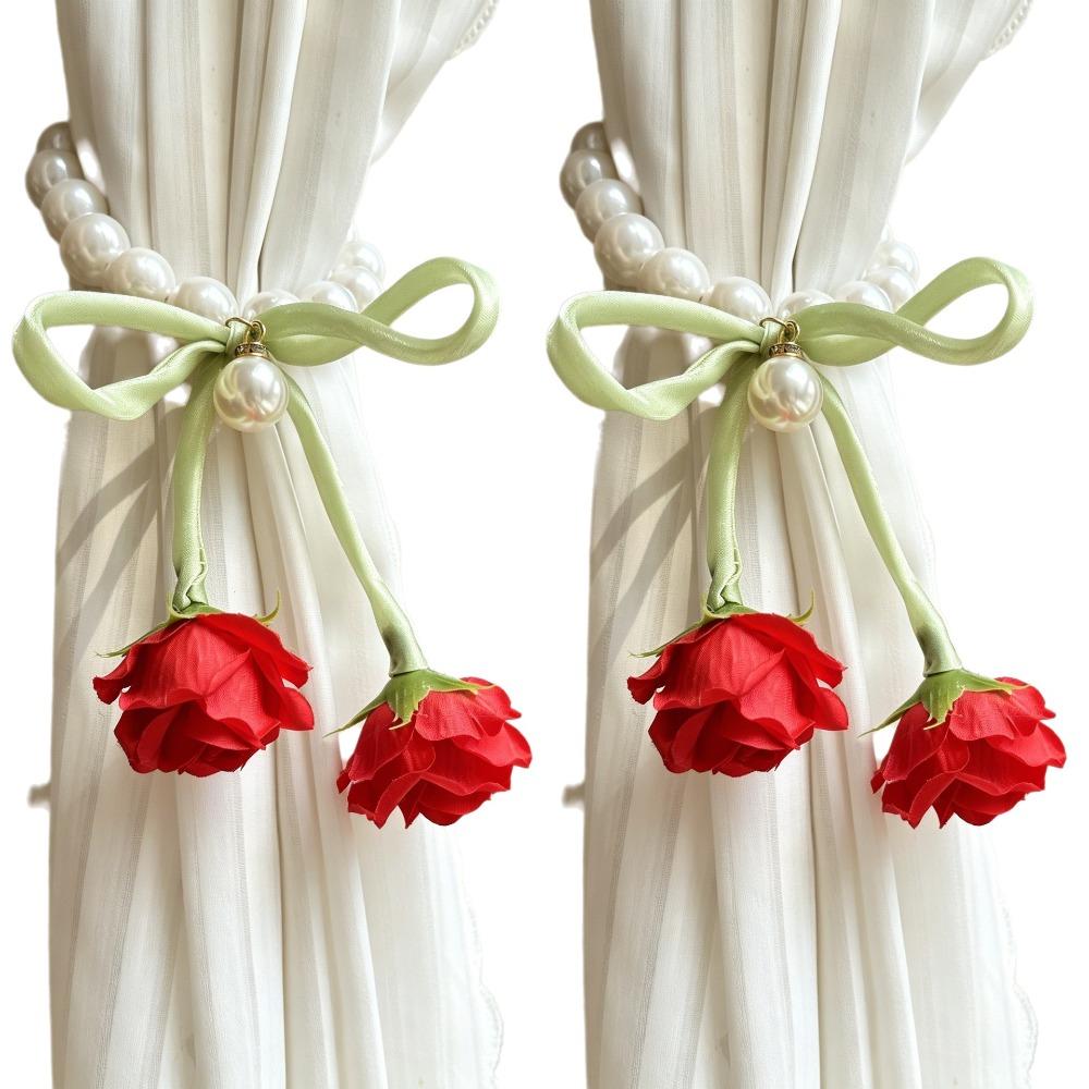 2PCS Decorative Rose Curtain Straps Portable Curtain Binding Curtain Buckle  Living Room