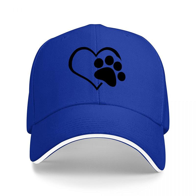 Paw Print Heart Design Baseball Cap Black Mesh Adjustable Hat for Pet Lovers Fashionable Outdoor Wear Unisex Style