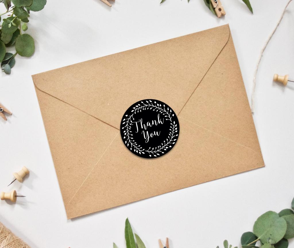 Darling Souvenir Round 1.6 Inches Black Vines Border Thank You Stickers Non Customized Gift-45