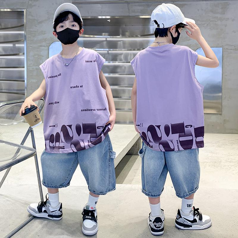 Boys' summer outfit set 2026 new style, handsome and fashionable for children, with sleeveless vest and thin two-piece set