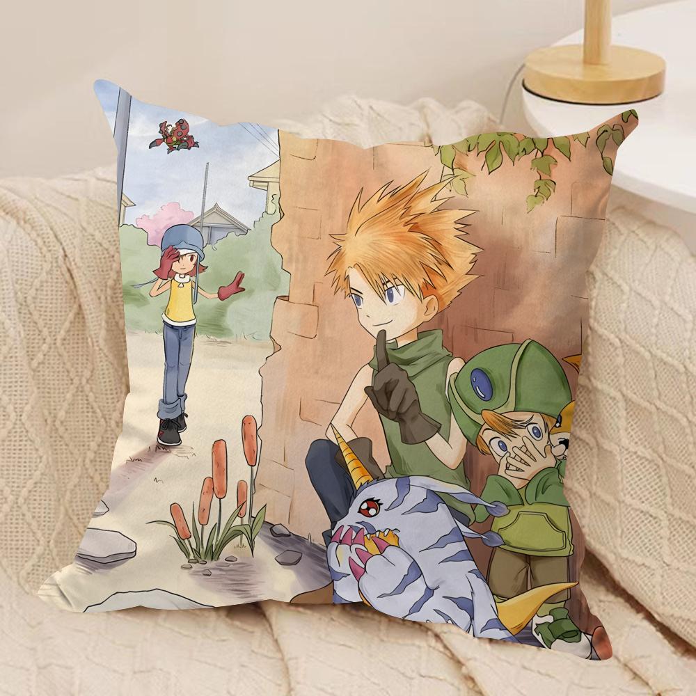 Anime DDigimon AAdventure Cushion Cover Silky Short Plush Invisible Zipper Dustproof Sofa Pillow Case For Home Decor