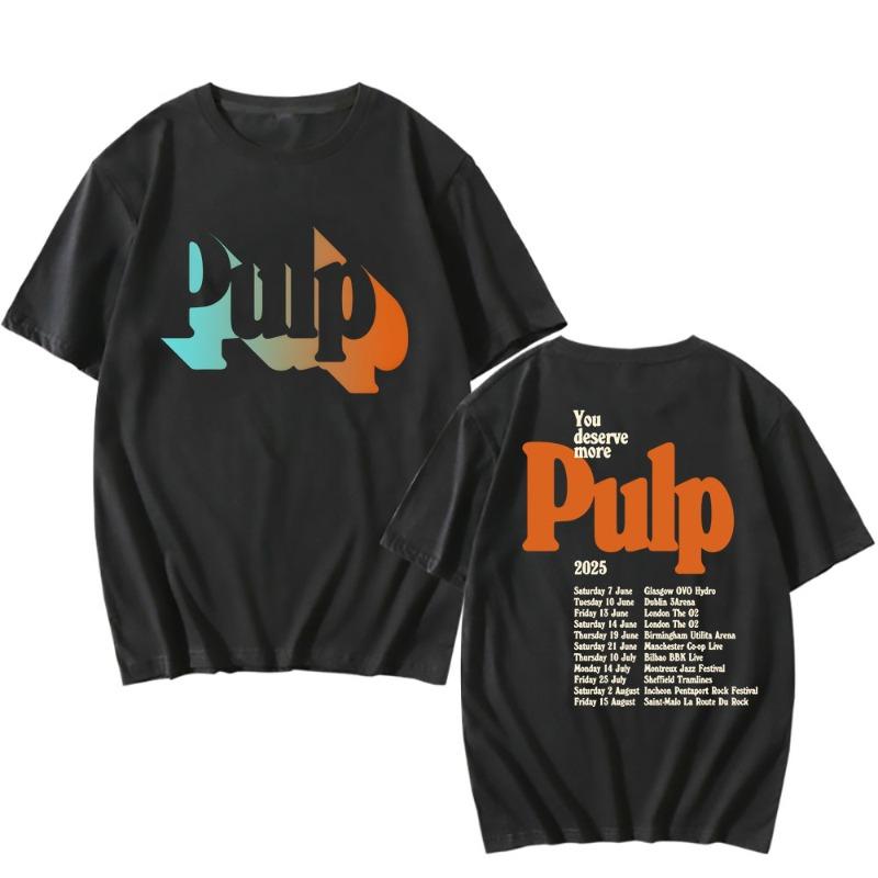 More 2025 Tour TShirt Black Pulp Rock Band Live Date Tshirts Summer Short Sleeve Cotton T Shirt for Male Hip Hop Grunge Men Tee