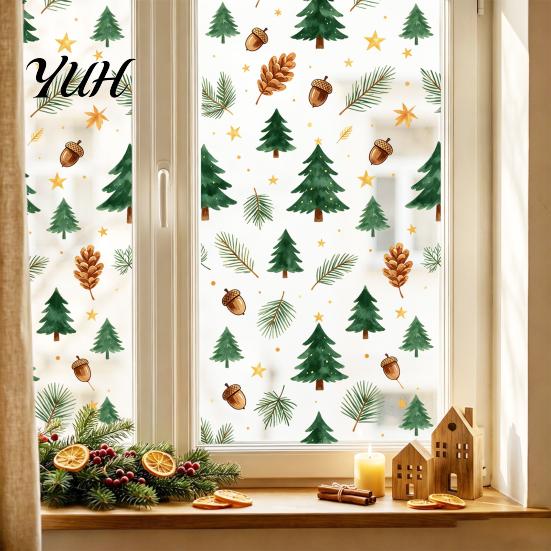 Removable Glass Sticker Christmas Static Window Cling, Xmas Tree Snowman Santa Hat Bell Cling Sticker, Reusable Decoration Decal for Holiday Party