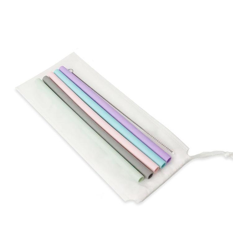 5 шт. многоразовых пищевых силиконовых трубочек с чистящей щеткой, набор для вечеринок, прямые изогнутые трубочки для питья