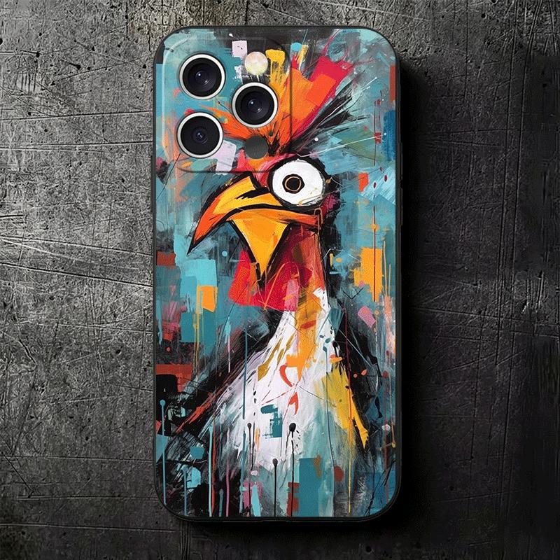 Мягкий чехол для телефона с изображением курицы, несушки, петуха для iPhone 16 16E 17 Air 15 Pro Max 14 Plus 13 Mini 11 12 7 Черный чехол Задняя крышка