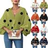 Women's  Casual French Polka Dot Half Open Neck Loose Bubble Long Sleeve Top