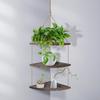 Hanging Corner Shelf 3 Tier Jute Rope Wood Wall Floating Shelves Storage Rack