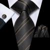 Hi-Tie Dark Gold Plaid Jacquard Mens Silk Tie Classic Necktie Cufflink Hanky Set