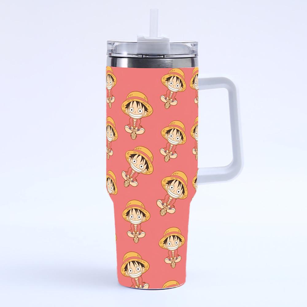 Stainless Steel ONE PIECE Luffy Cartoon 40oz Car Thermos Cup Handle Bingba Cup
