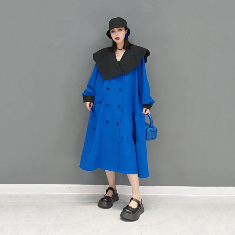 Xitao Fashion Contrast Color Patchwork Ruffled Collar Double Breasted Dress ZY7775