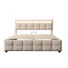 Upholstered Bed 180*200cm, LED Lights, Slatted Frame, Hydraulic Single Bed, Dutch Velvet Fabric, Beige