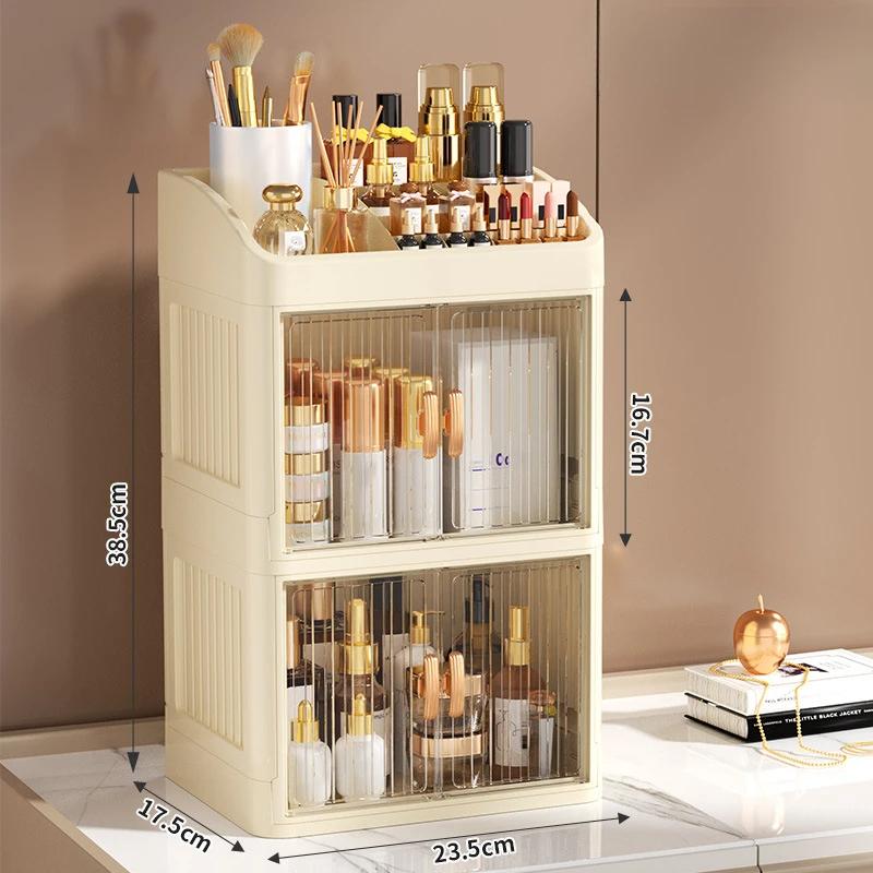 Foldable Storage Box Household Simple Organizer Boxes Double Door Skincare Product Organizer Multi-Layer Stationery Storage Rack