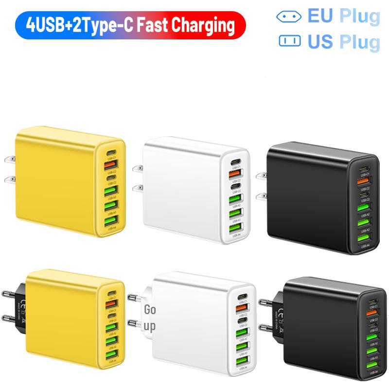 Многопортовое зарядное устройство для путешествий: Двойной Type-C PD + 4 порта USB, Зарядная головка 3,1 А