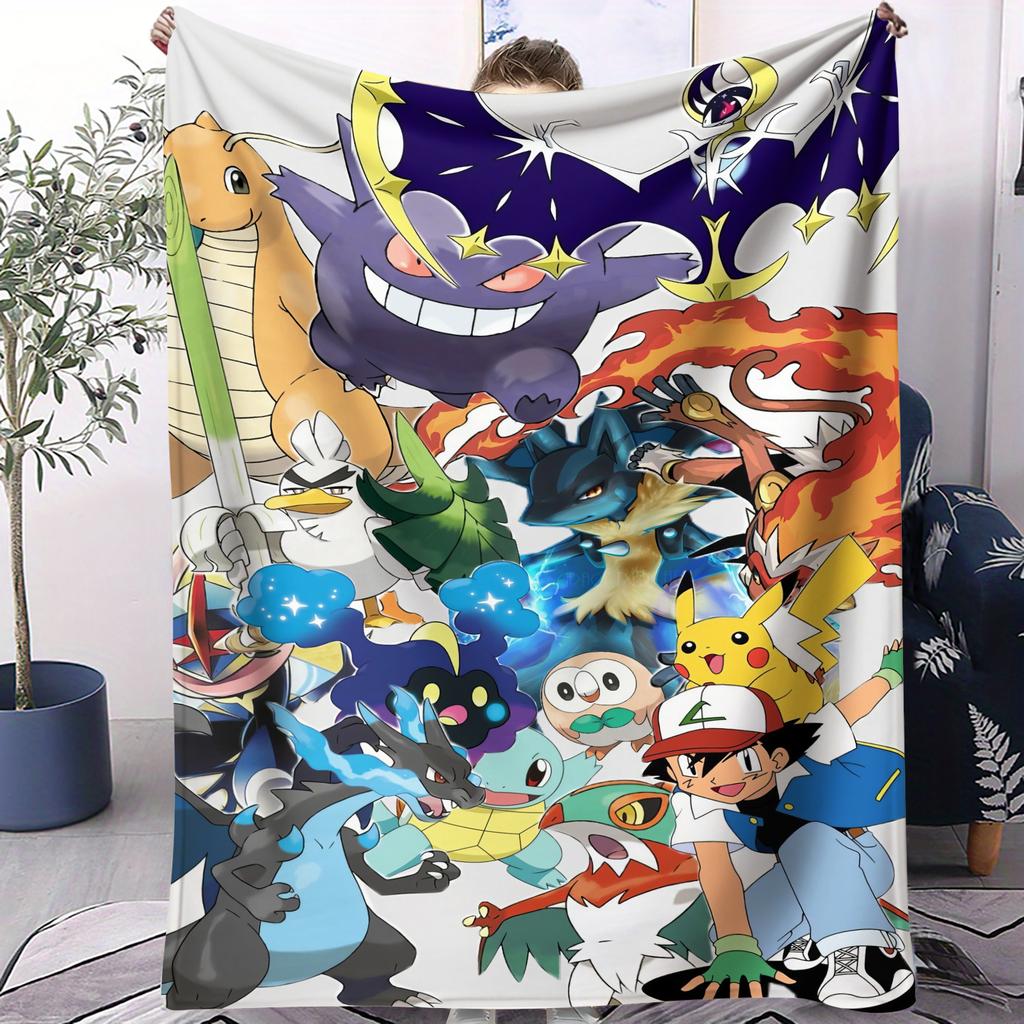 Hot Pokemon Printed Air Conditioning Blanket Soft Lightweight Small Cover For Beds Sofas Cars Offices Nap Fan Gift All Seasons