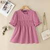 Women Casual Round Neck Summer Short Sleeve Blouse