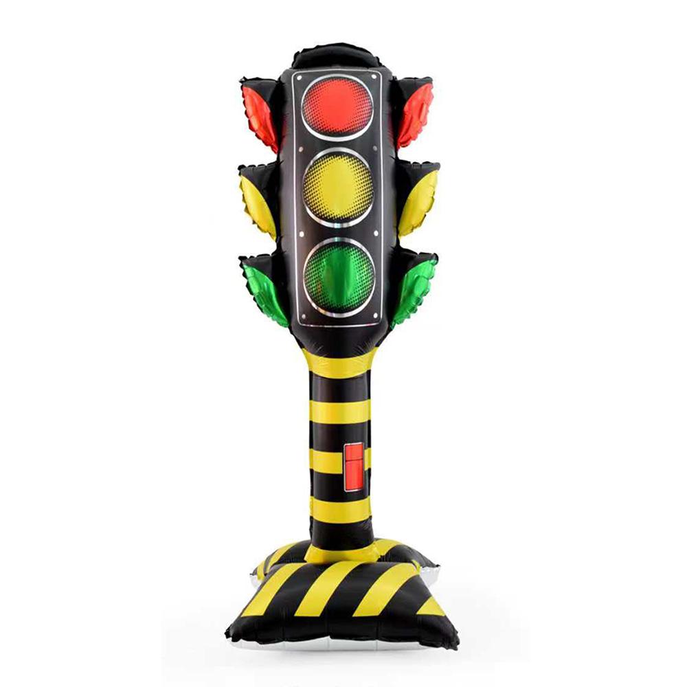 1 Matte Standing Traffic Light, 1 Matte Standing Gas Station Sign, 4 Standing Yellow and Black Roadblock Cones, 4 Standing Red and White Roadblock Con