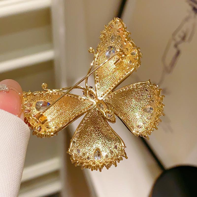 Xiliangfeizi Luxury Gold Plated Environmental Pear-Shaped Zircon Set Butterfly Brooches Enamel Pins-Women's Party Gift