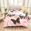 3pcs Pink Bedding Set Rose Butterfly 3D Printed Cozy Soft Duvet Cover King Queen Twin Size Birthday Gift for Adult Bedroom Decor