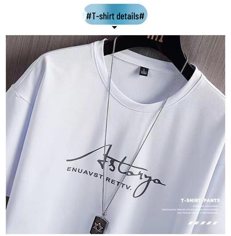 Мужской модный летний комплект из двух предметов из ледяного шелка: Повседневная футболка с коротким рукавом и шорты