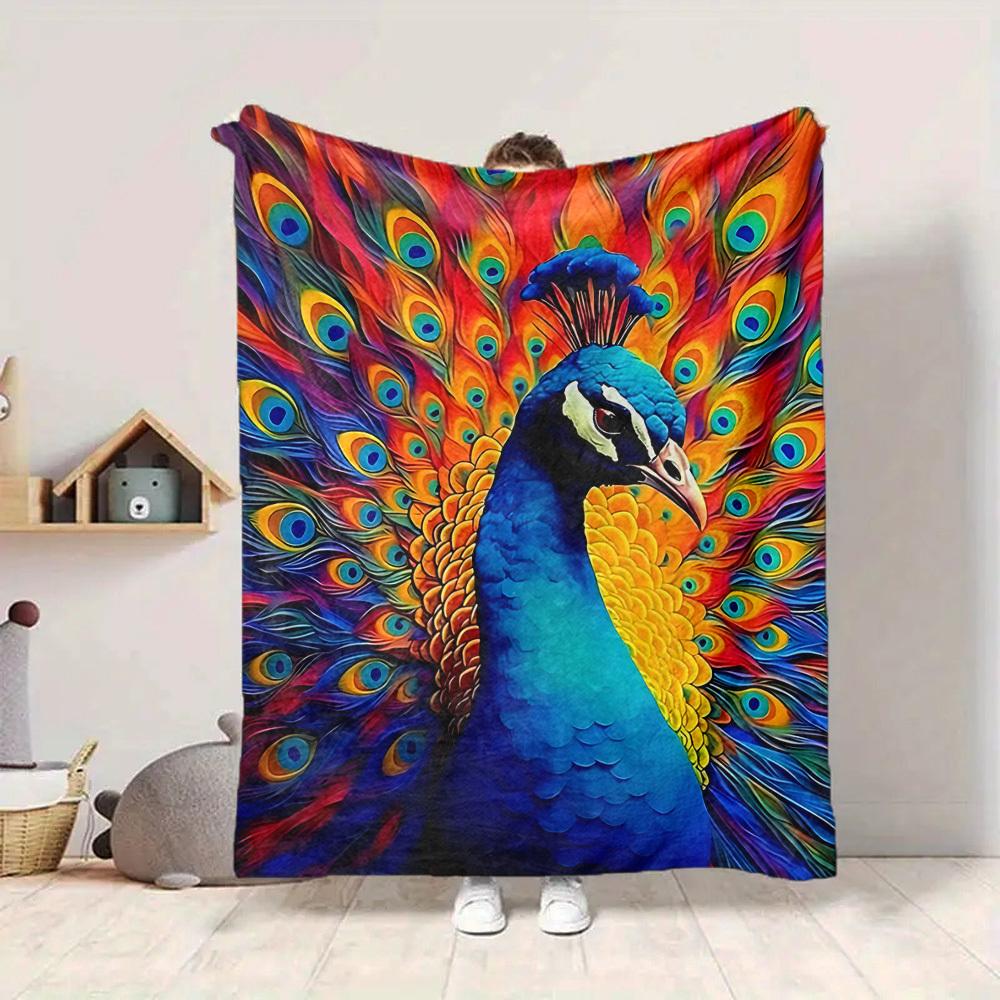 1pc Peacock Feathers Lightweight Flannel Blanket, Comfortable and Warm Blanket, for Office and Camping Sofa Bed, Livingroom046