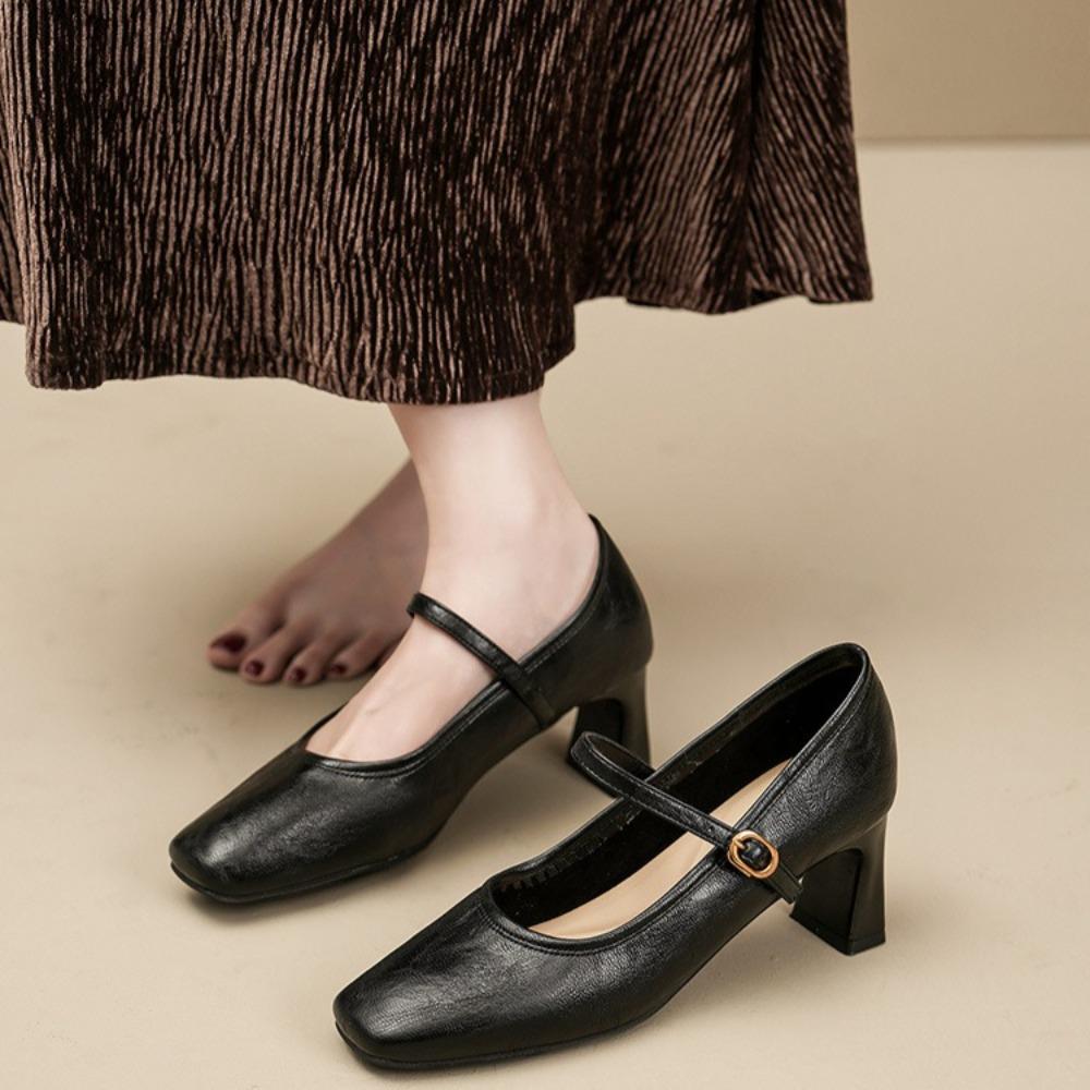 Women's High Heels French Retro Mary Jane Shoes Women's Spring Summer New Simple Small Leather Shoes Flat Bottomed Women's Shoes