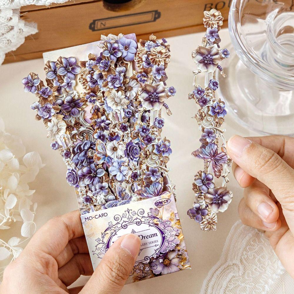 20PCS New Paper Long Floral Stickers Colored DIY Scrapbooking Collage Stationery Decor Journal Frame Sticker Scrapbooking