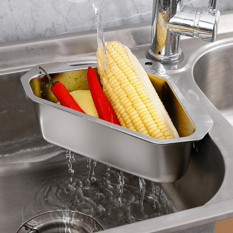 Vegetable Fruit Filter Sink Shelf Stainless Steel Triangular Drain Holder Hanging Storage Strainer Basket Kitchen Accessories