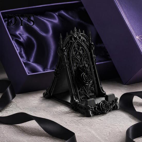 Матовый Черный Рельефный Арт-Орнамент 3D-Печатный Готический Розарий Подставка для Телефона, Винтажная Церковная Резьба Настольная Устойчивая Треугольная Подставка-Держатель для Планшета, Темный