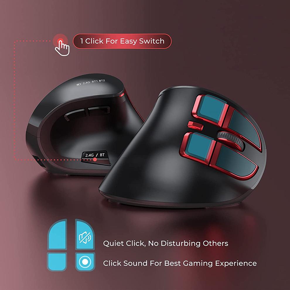 Vogek Bluetooth + 2,4G Беспроводная вертикальная мышь перезаряжаемая эргономичная мышь с тихим щелчком для ноутбука, компьютера, планшета, игровая мышь