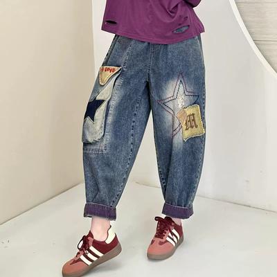 2025 Большие размеры Летние шаровары для женщин 2025 Вышитые джинсы Повседневные эластичные брюки с высокой талией Базовые однотонные свободные брюки