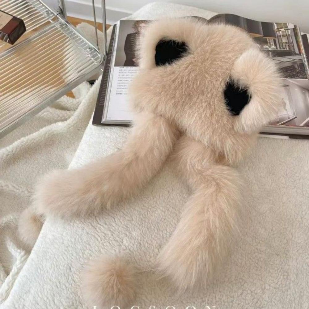 Стильная и милая шапка-ушанка, имитация плюша, большие лисьи уши, защита ушей, интегрированный шарф, утолщенная, осенне-зимняя, теплая шапка от холода