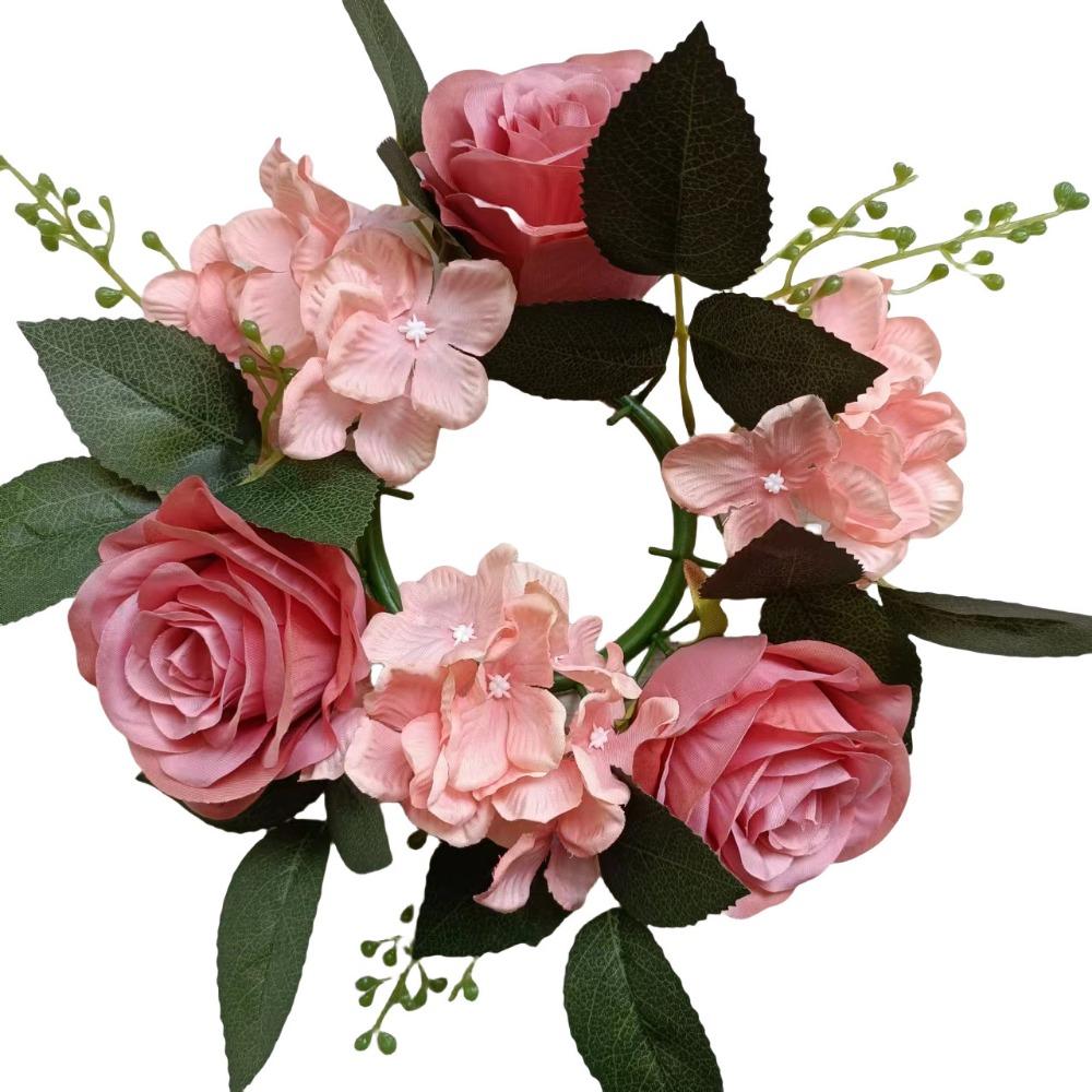 Simulated Candle Rings Wreaths Silk Fake Rose Flower 20cm Artificial Flowers Wedding Decoration