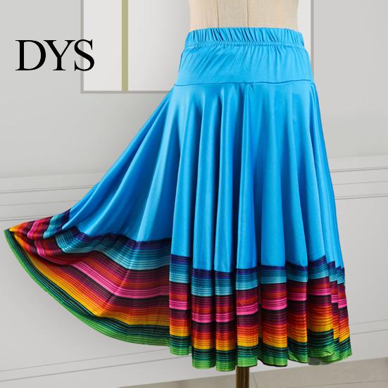 Dance Skirt Midi Ladies Folk Elastic High Waist Spanish Swing Rainbow Large Hem Mexican Flamenco Performance