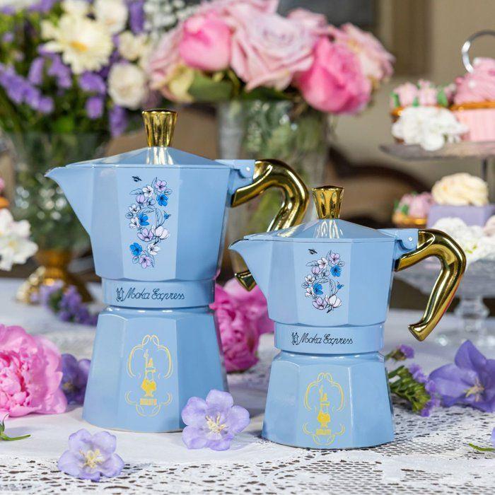 Cafetiere italienne - BIALETTI - Moka express - Collection Bridgerton - 3 tasses - 130 ml - Bleu / Fleurs