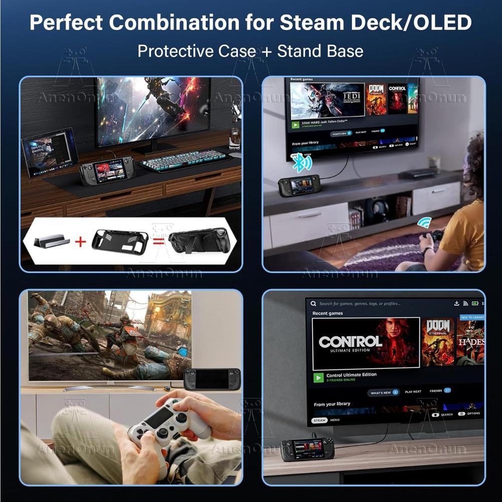 Полностью прилегающий защитный чехол для Steam Deck/Steam Deck OLED со складной подставкой, противоударный, устойчивый к царапинам, нескользящий, из мягкого силикона