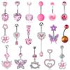 1PC Pink Color Series Crystal Belly Button Rings Snake Flower Heart Belly Ring for Women Stainless Steel Dangled Navel Piercing
